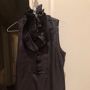 J Crew Ruffle neck sleeveless brown blouse